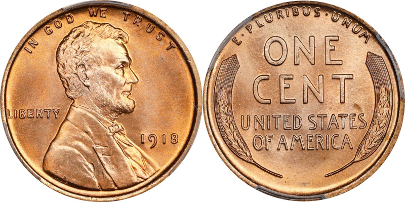 1918 Lincoln Cent. MS-68 RD (PCGS). CMQ.

This virtually flawless example real...