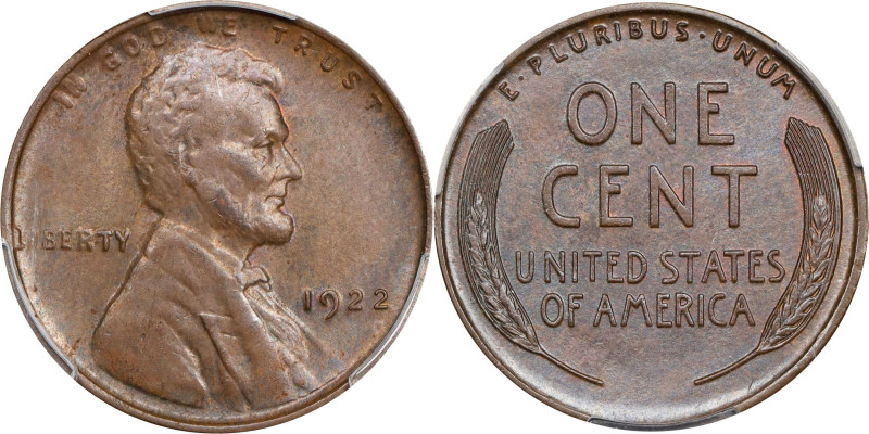 1922 No D Lincoln Cent. FS-401, Die Pair II. Strong Reverse. MS-64 BN (PCGS). CA...