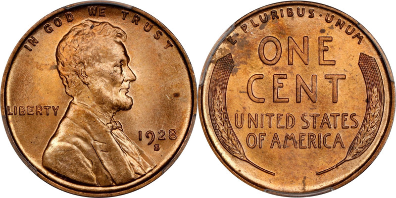 1928-S Lincoln Cent. MS-65+ RD (PCGS).

Extraordinary quality for this challen...