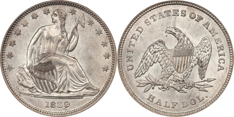 1839 Liberty Seated Half Dollar. No Drapery. WB-2. Rarity-3. MS-62 (PCGS).

Th...