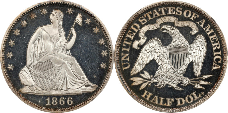 1866 Liberty Seated Half Dollar. Motto. Proof-66+ Deep Cameo (PCGS). CAC. CMQ.
...