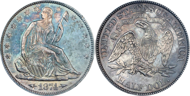 1874 Liberty Seated Half Dollar. Arrows. WB-102. Large Arrows. MS-65 (PCGS).

...