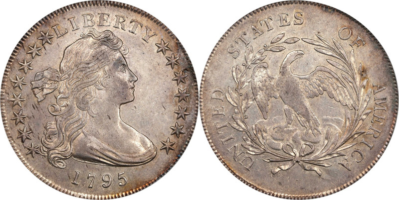 1795 Draped Bust Silver Dollar. BB-51, B-14. Rarity-2. Off-Center Bust. EF-45 (P...