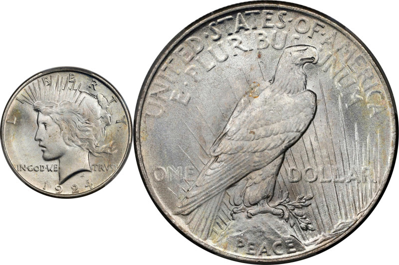 1924 Peace Silver Dollar. MS-67+ (PCGS). CAC.

This intensely lustrous and sat...