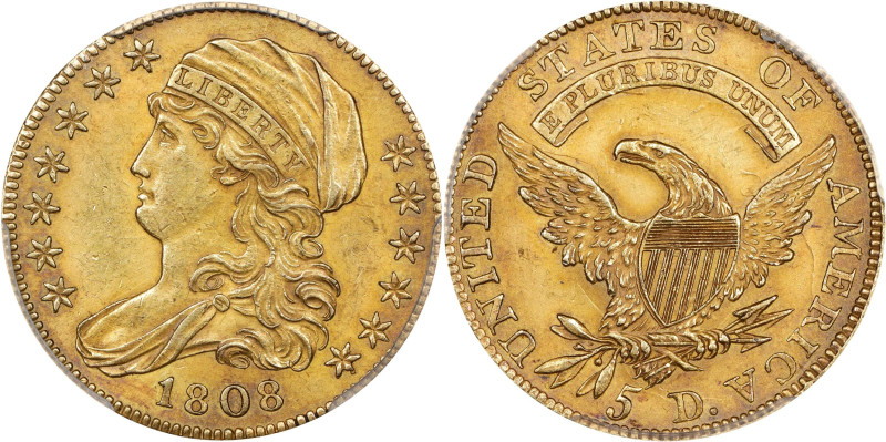 1808 Capped Bust Left Half Eagle. BD-4. Rarity-3+. Wide 5 D. MS-62 (PCGS).

Ha...