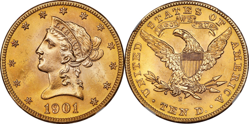 1901-S Liberty Head Eagle. MS-67 (NGC).

A virtually pristine example that is ...