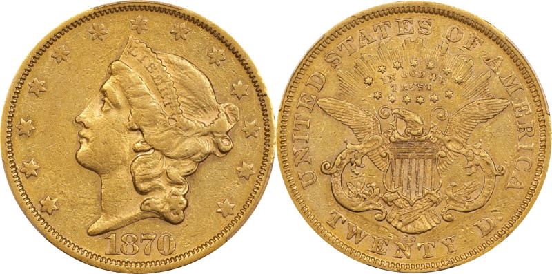 1870-CC Liberty Head Double Eagle. AU-50 (PCGS).

Offered is an uncommonly hig...