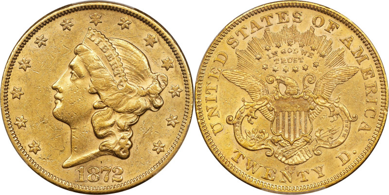 1872-CC Liberty Head Double Eagle. AU-55 (PCGS).

Warmly patinated in even hon...