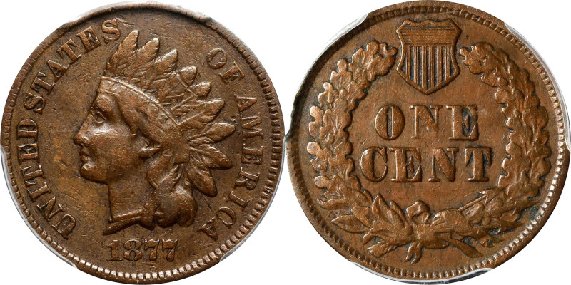 1877 Indian Cent. Fine-15 (PCGS). CAC.

A richly original, deep charcoal-coppe...