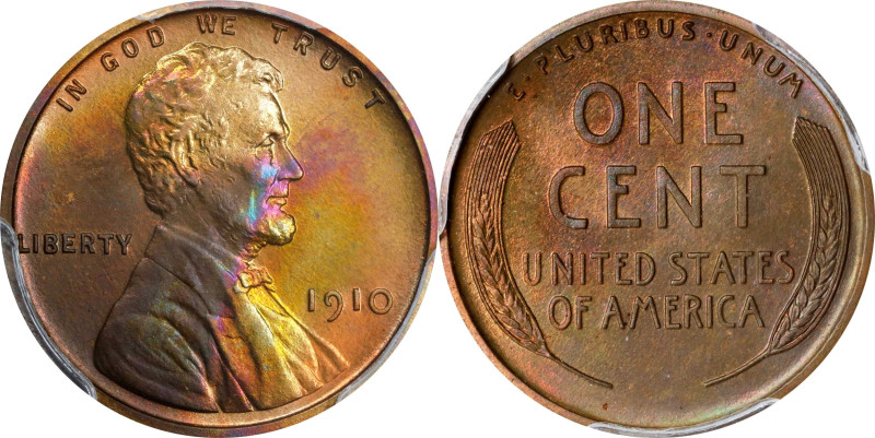 1910 Lincoln Cent. Proof-67 RB (PCGS).

Delightful satin surfaces are fully st...