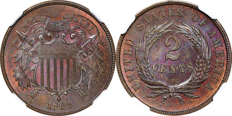 1865 Two-Cent Piece. Plain 5. MS-66+ BN (NGC). CAC.

Second highest graded at ...