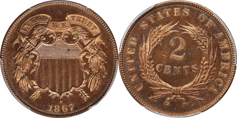 1867 Two-Cent Piece. Proof-64 RD (PCGS). CAC.

Fully struck, as befits the met...