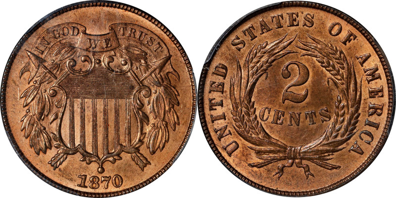 1870 Two-Cent Piece. MS-64 RD (PCGS). CAC.

The first two-cent issue with a ci...