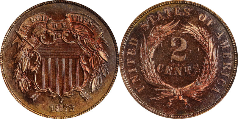 1872 Two-Cent Piece. Proof-64 RD (PCGS). CAC.

Remarkably vivid surfaces offer...