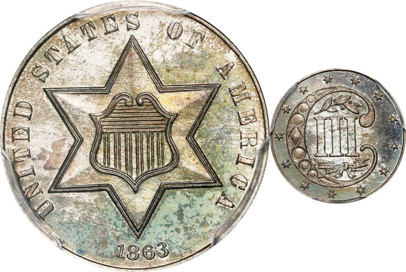 1863 Silver Three-Cent Piece. Proof-66+ (PCGS). CAC.

This wonderfully origina...