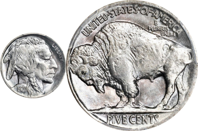 1920 Buffalo Nickel. MS-66+ (PCGS).

Superb surfaces are intensely lustrous wi...