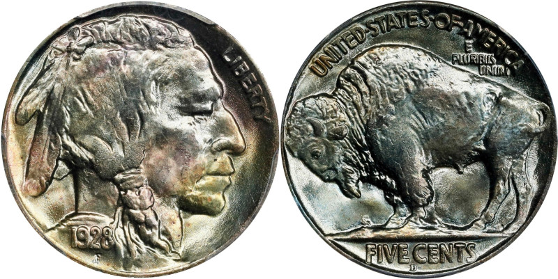 1928-D Buffalo Nickel. MS-66 (PCGS). CAC.

Beautiful multicolored toning exhib...