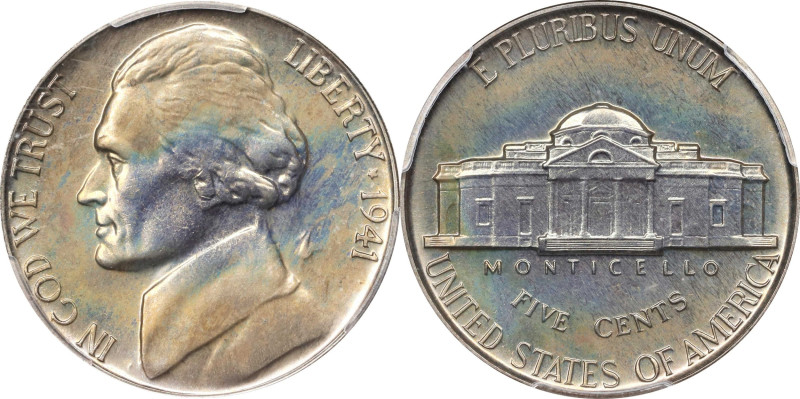 1941 Jefferson Nickel. Proof-68 (PCGS).

Lightly and evenly toned in golden-gr...