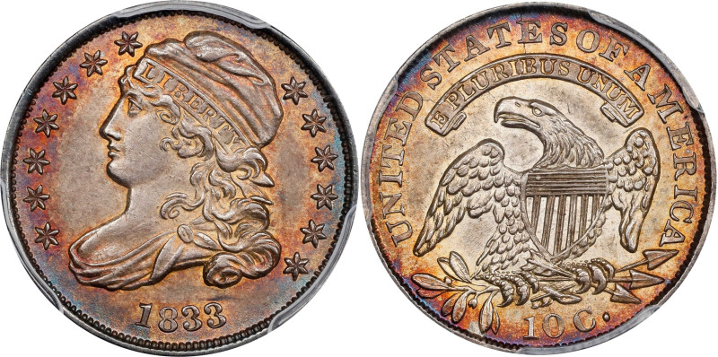 1833 Capped Bust Dime. JR-1. Rarity-3. MS-62+ (PCGS). CAC.

A beautifully tone...