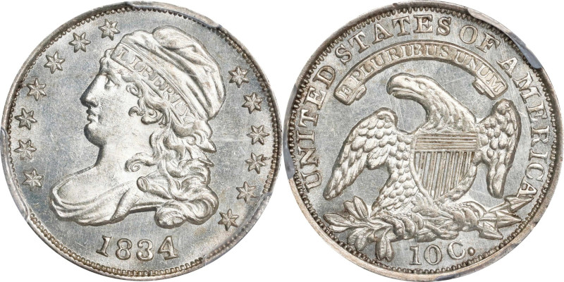 1834 Capped Bust Dime. JR-4. Rarity-3. Large 4. MS-65 (PCGS).

A wonderful Gem...