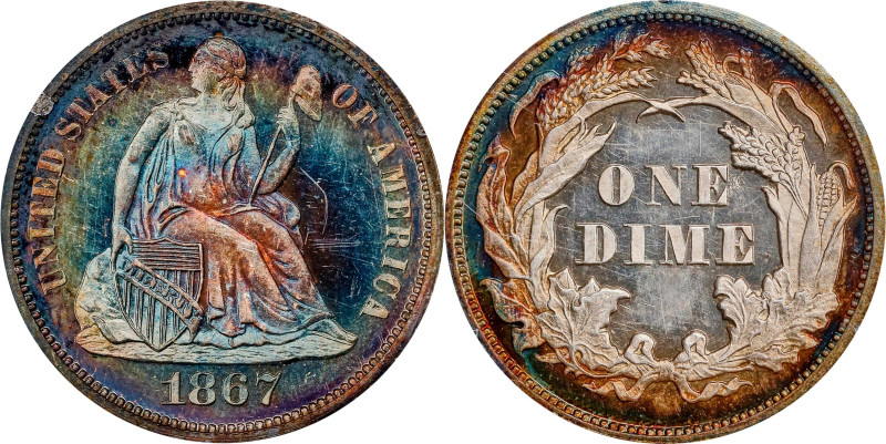 1867 Liberty Seated Dime. Fortin-101. Rarity-6. Proof-63 (PCGS). CAC. OGH Rattle...