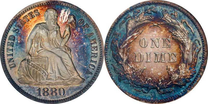 1880 Liberty Seated Dime. Fortin-101. Rarity-3. Proof-66 (NGC). CAC. OH.

On t...