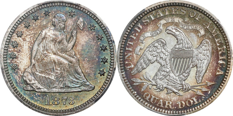 1873 Liberty Seated Quarter. No Arrows. Proof-66+ (PCGS). CAC.

This richly or...