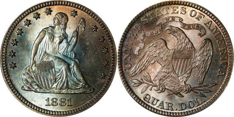 1881 Liberty Seated Quarter. Briggs 1-A. MS-66 (PCGS). CAC. OGH.

This is a be...