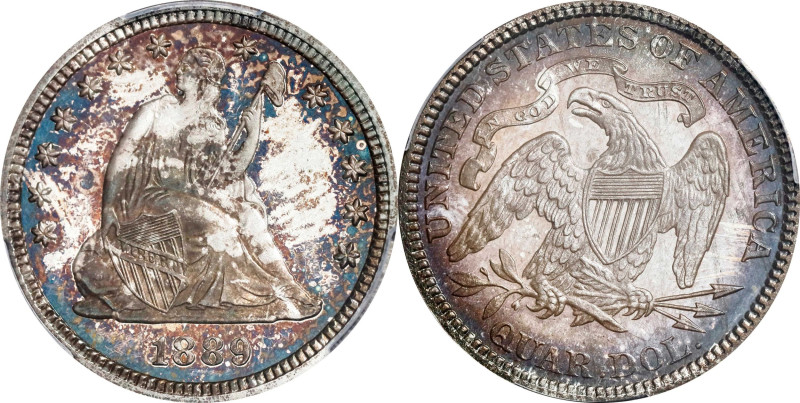 1889 Liberty Seated Quarter. Proof-66 (PCGS).

Target-toned on the reverse in ...