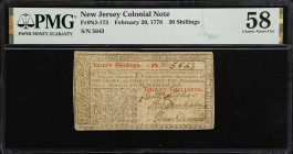 NJ-173. New Jersey. February 20, 1776. 30 Shillings. PMG Choice About Uncirculated 58.

No. 5643. A striking example with light circulation printed ...