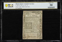 RI-212. Rhode Island. November 6, 1775. 3 Shillings. PCGS Banknote Very Fine 30 Details. Repairs.

No.5383. Signed by John Dexter and John G. Wanton...