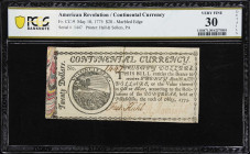 CC-9. Continental Currency. May 10, 1775. $20. PCGS Banknote Very Fine 30 Details. Repaired Splits, Minor Edge Tear.

No. 1447. A rarity among rarit...