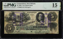 New Britain, Connecticut. New Britain Bank. 1864 $5. CT-260 G8. PMG Choice Fine 15.

Plate B. Imprint of National Bank Note Company. Green frame wit...