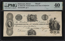 Dover, Delaware. Farmers Bank of the State of Delaware. 18xx $1. Haxby 15-001-G370, W-030-001-G270. PMG Extremely Fine 40. Proof.

Fairman Draper Un...