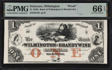 Wilmington, Delaware. Bank of Wilmington & Brandywine. 18xx $1. Haxby Unlisted, W-240-001-G080a. PMG Gem Uncirculated 66 EPQ. Proof.

Similar to G30...