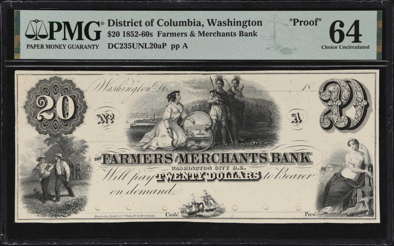 Washington, District of Columbia. Farmers & Merchants Bank. 18xx $20. Haxby Unli...