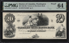 Washington, District of Columbia. Farmers & Merchants Bank. 18xx $20. Haxby Unlisted, W-620-020-G130. PMG Choice Uncirculated 64. Proof.

A lovely I...