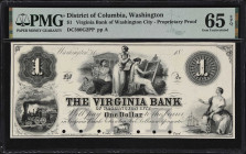 Washington, District of Columbia. Virginia Bank of Washington City. 18xx $1. Haxby 380-G2, W-870-001-G010. PMG Gem Uncirculated 65 EPQ. Proprietary Pr...