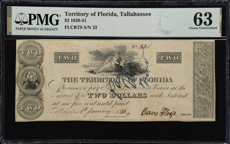 Tallahassee, Florida. Territory of Florida. 1830 $2. PMG Choice Uncirculated 63....