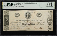 Tallahassee, Florida. Territory of Florida. 1830 $3. PMG Choice Uncirculated 64.

(Cr. T10, Benice 8). No. 14. June 3, 1830. Imprint of N. & S.S. Jo...