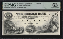 Logansport, Indiana. Hoosier Bank. 18xx $5. Haxby 360-005-G6. PMG Choice Uncirculated 63. Proof.

A wonderful example from this rare Indiana issuer ...