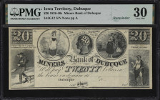 Dubuque, Iowa Territory. Miners Bank of Dubuque. 18xx $20. Haxby S-G12. PMG Very Fine 30. Remainder.

A scarce territorial issue note engraved and p...