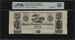 Dubuque, Iowa Territory. Miners Bank of Dubuque. 18xx $5. Haxby 5-G2. PMG Very Fine 25. Remainder.

A significant Dubuque, Iowa rarity from this rar...