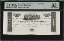 Henderson, Kentucky. Bank of Henderson. 18xx $5. Haxby 145-G18, W-630-005-G030. PMG Choice Uncirculated 63. Reprint.

A neat early note on a bank we...