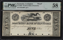 Lexington, Kentucky. Northern Bank of Kentucky. 18xx $5. Haxby 175-G16, W-830-005-G070. PMG Choice About Uncirculated 58. Proof.

A pleasing Casilea...