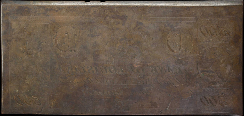 New Orleans, Louisiana. Bank of Louisiana. 1800s Printing Plate. $500.

A rath...