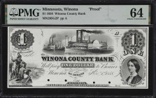 Winona, Minnesota. Winona County Bank. 1858 $1. Haxby 205-G2P. PMG Choice Uncirculated 64. Proof.

A lovely India paper printed by Bald, Cousland & ...