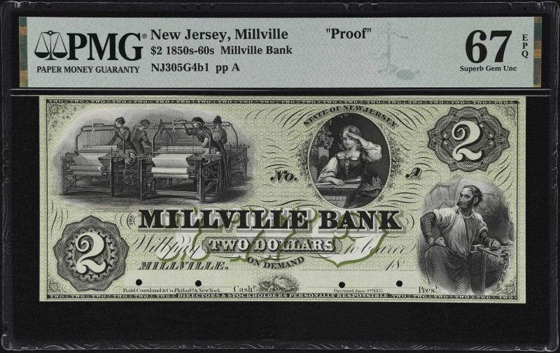 Millville, New Jersey. Millville Bank. 18xx $2. Haxby 305-002-G4b1. PMG Superb G...