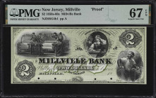 Millville, New Jersey. Millville Bank. 18xx $2. Haxby 305-002-G4b1. PMG Superb Gem Uncirculated 67 EPQ. Proof.

A lovely green and black proof on In...