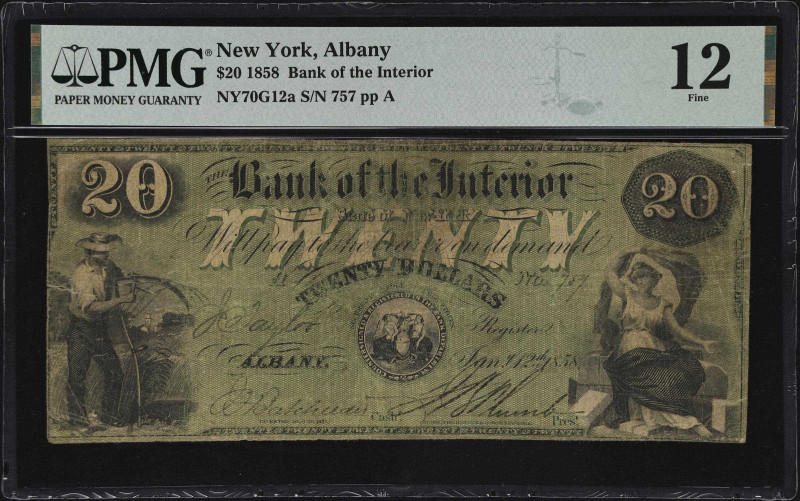 Albany, New York. Bank of the Interior. 1858 $20. Haxby 70-020-G12a. PMG Fine 12...
